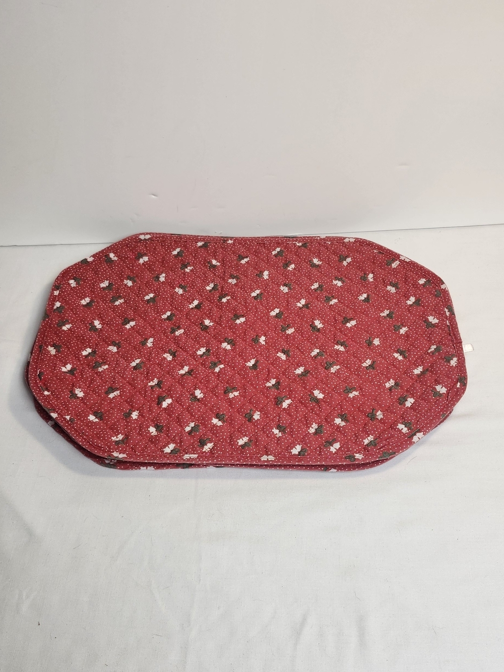 Set Of 4 Vintage Quilted Christmas Place Mats Red With White Bells